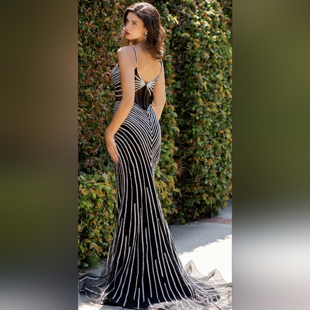 Elegant Black and Silver Evening Gown - Picture 2 of 6